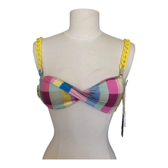 Gianni Bini x Jess Southern Garden Plaid Twist Bandeau Bikini Top Multicolor SM - Picture 2 of 16
